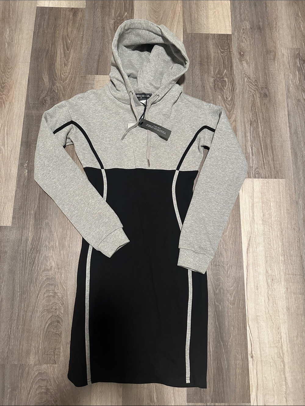 Gray & Black Hooded Sweatshirt Dress